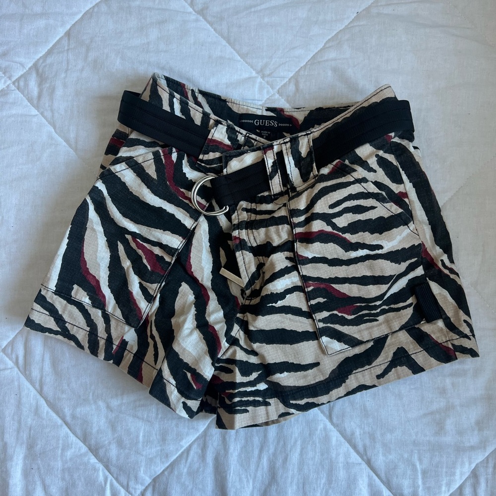 Guess Zebra Print Women Shorts with belt
